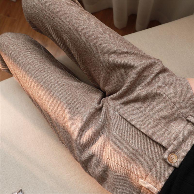 Women's Solid Color Wool-Like Tapered Trousers | Classic Ankle-Length Pants