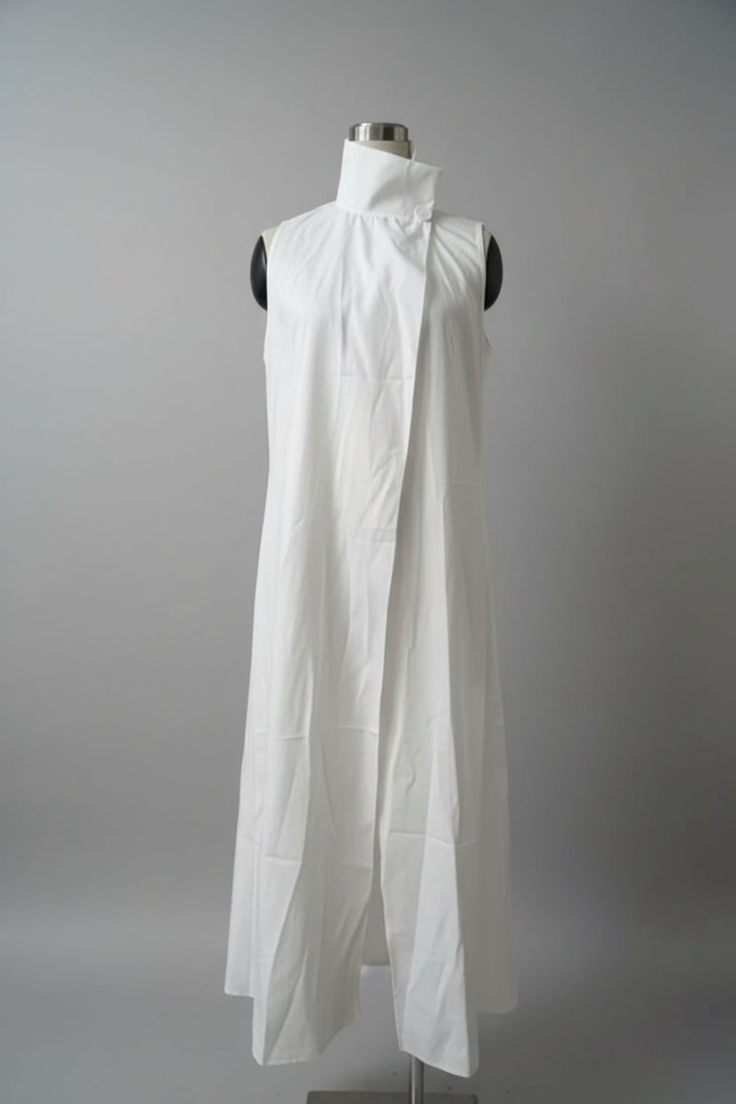 Elegant Sleeveless Long Dress – Stand Collar Office & Casual Dress