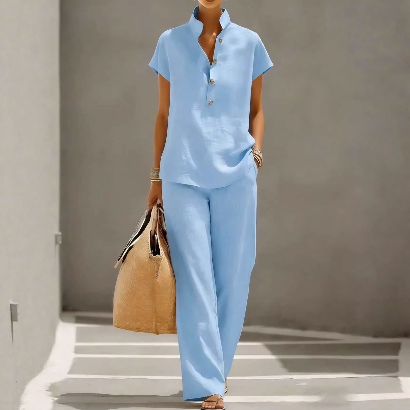 Cardigan & Short Sleeve Top + Pants Three-Piece Set – Solid Color Casual Lounge