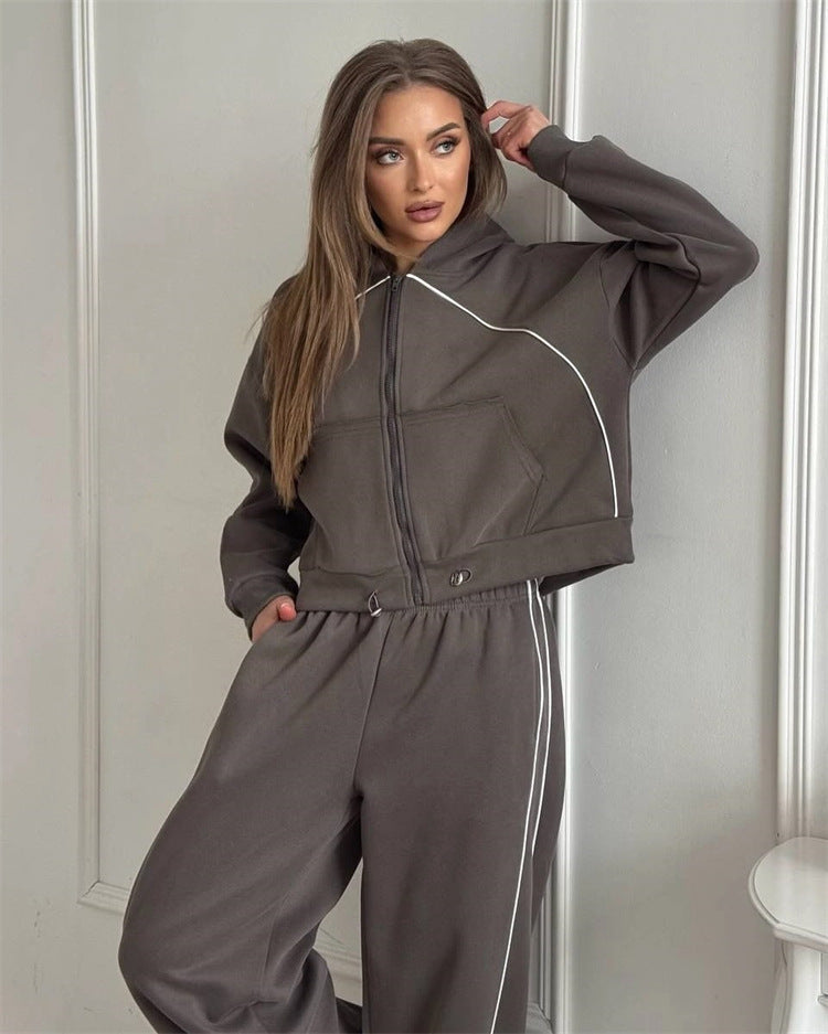 Women’s Sportswear Set Solid Color Cardigan Set