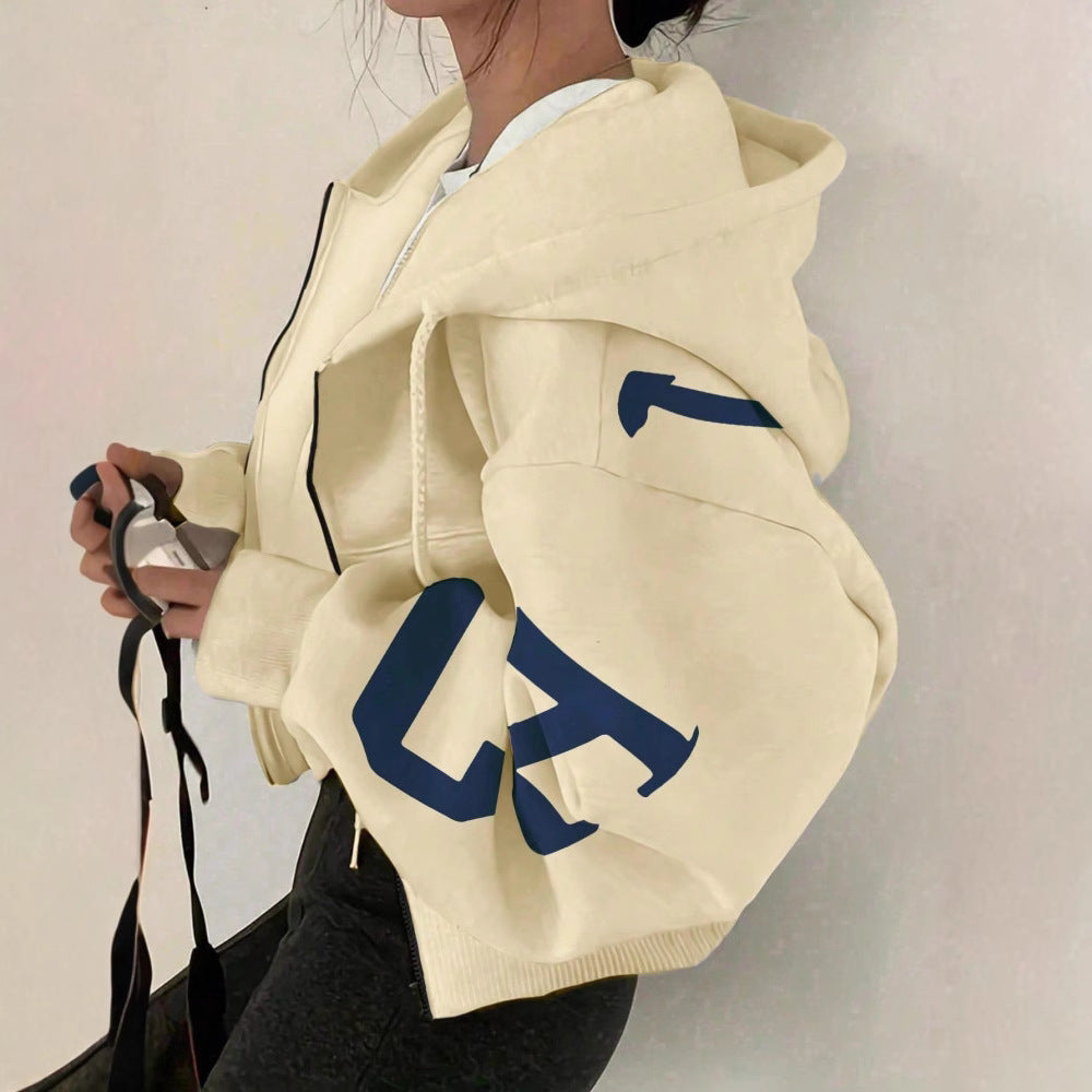 Women’s Zip-Up Printed Sweatshirt – Long Sleeve Casual Jacket