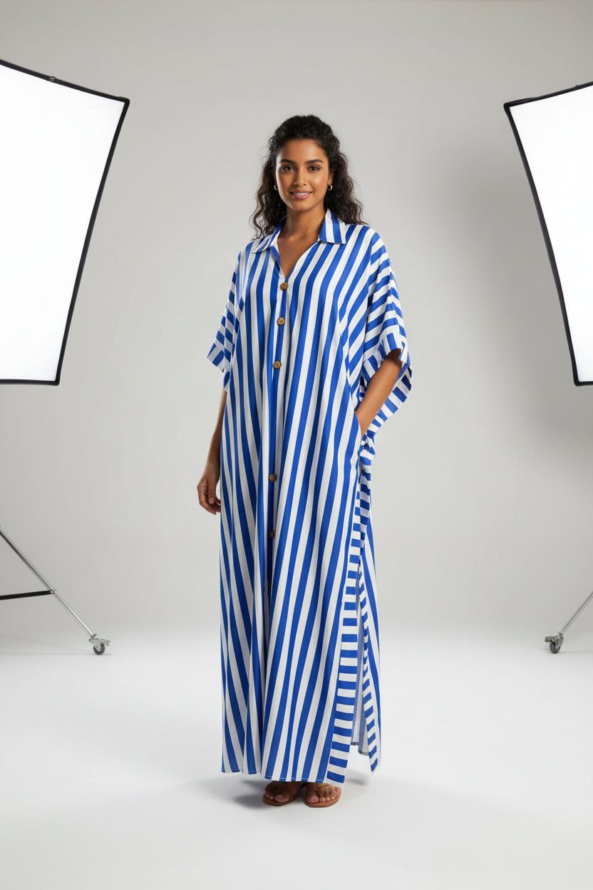 African-Inspired Striped Loose Long Dress | One Size 5 Colors