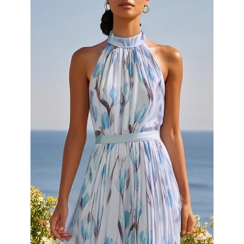 Women's Halterneck High-Waist Swing Dress – Floral & Solid Prints
