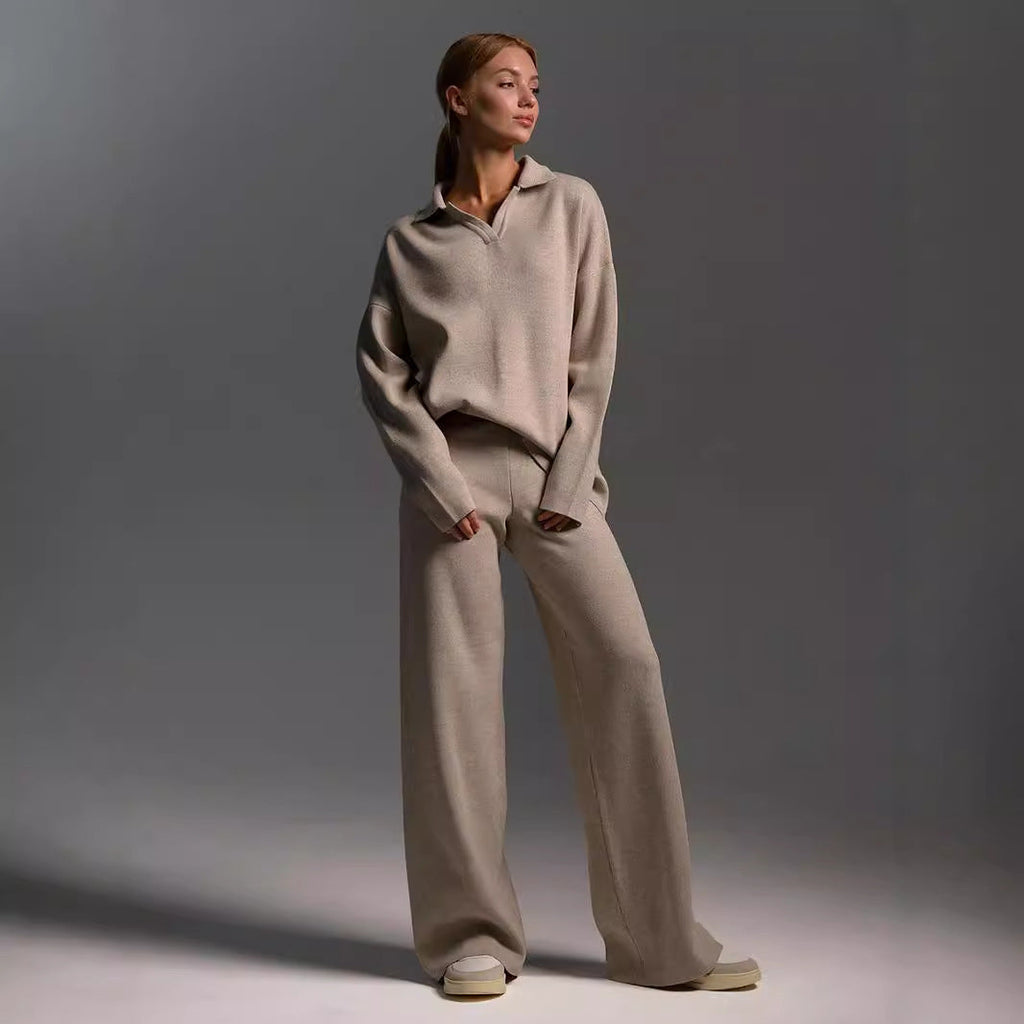 Women’s Fall Winter Two-Piece Set – Loose Collar Sweater Casual Outfit
