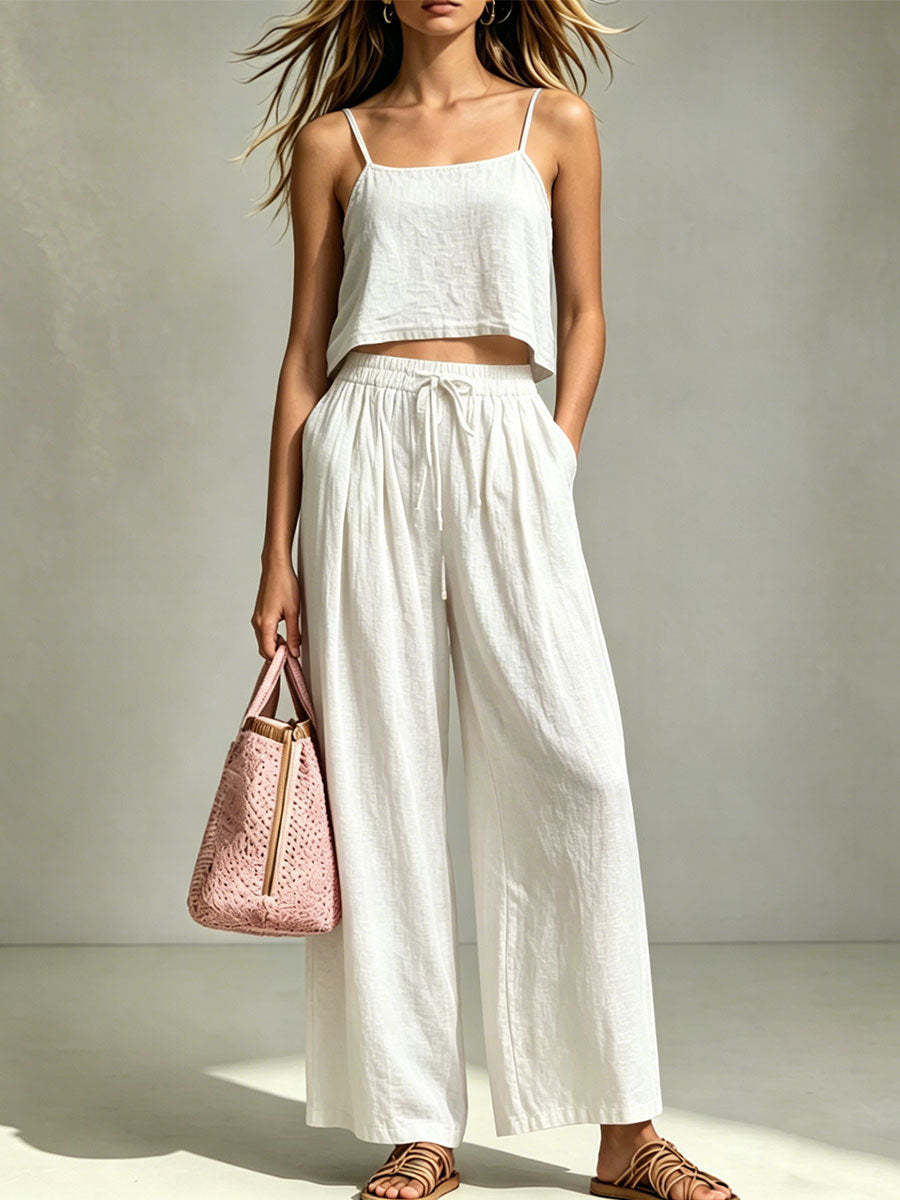Women's Camisole & Wide-Leg Pants Two-Piece Set – Casual Summer