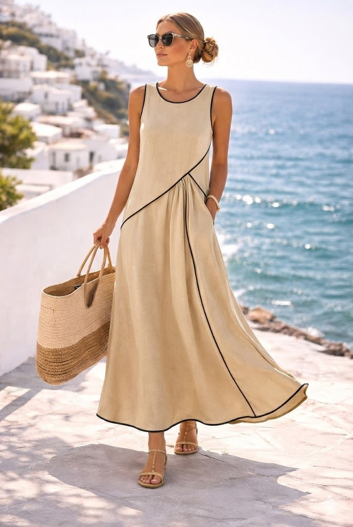Mediterranean Contrast Color Vacation Dress – 7 Colors, S–3XL
