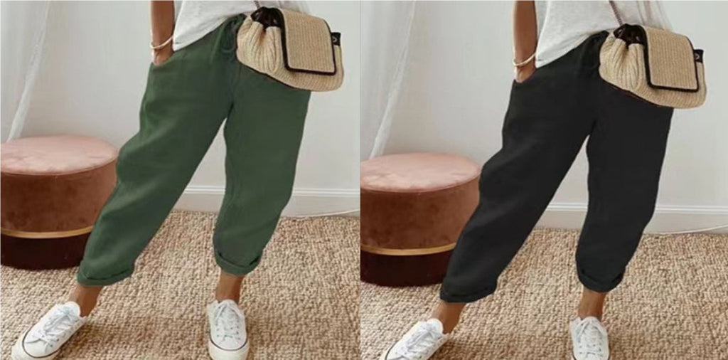 Women’s Cotton Linen Casual Pants – Solid Color