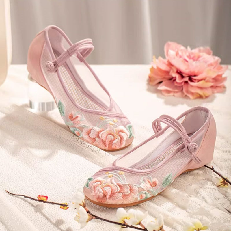 Women's Floral Embroidered Mesh Shoes – Breathable Hollow-Out Retro Flats
