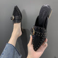 Women's Retro Pointed Toe Mid-Heel Closed-Toe Mules