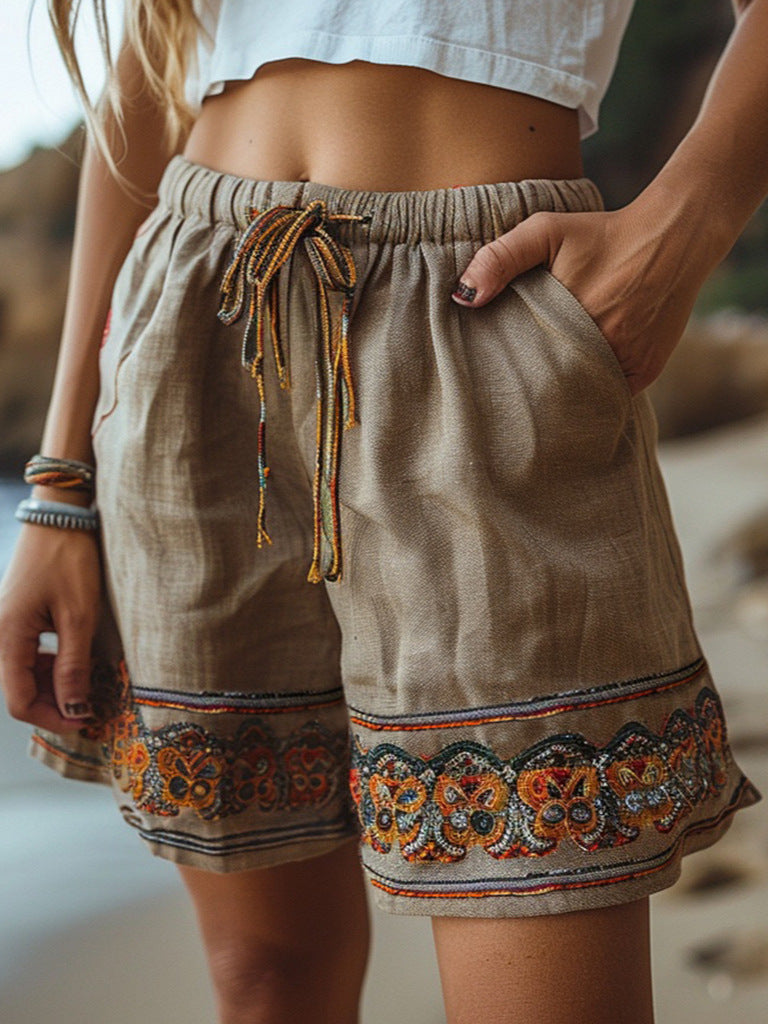 Women’s Retro Drawstring Loose Casual Shorts