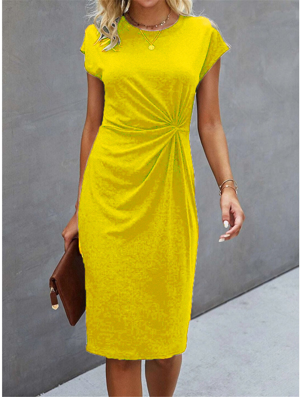 Front Knot Bodycon Midi Dress – Round Neck Sleeveless Tie Dress