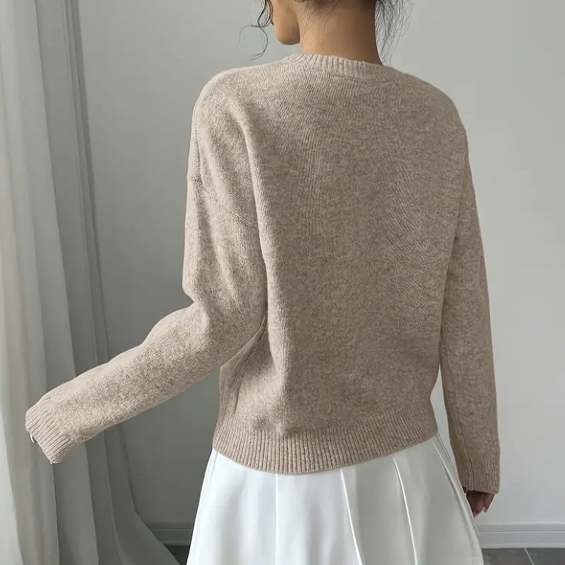 Women's Elegant Floral Sweater - Crew Neck Long Sleeve Casual Pullover