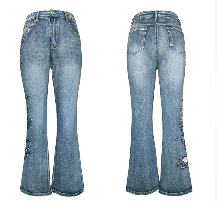 Women's High-Waist Vintage Stretchy Slim-Fit Flared Denim Pants