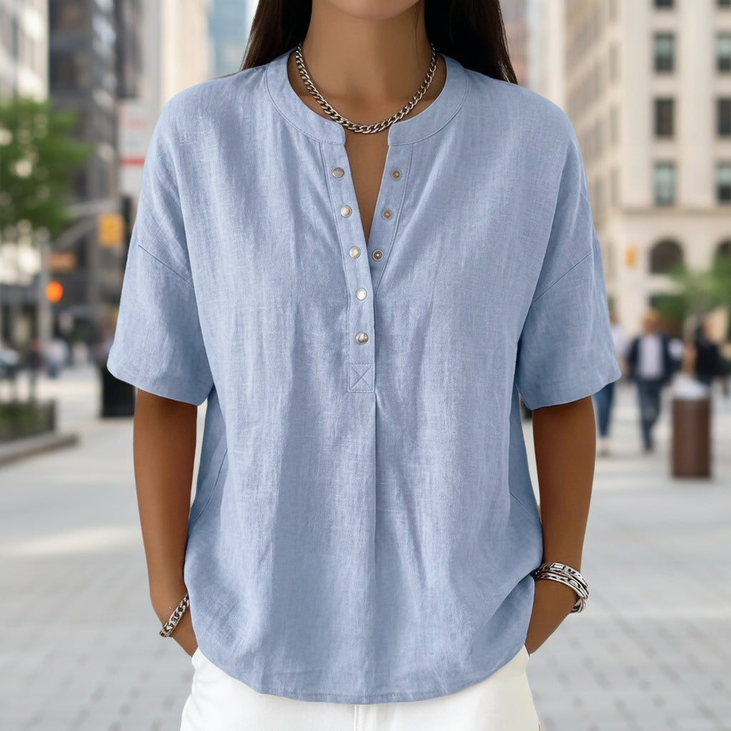 Women's Solid Color Loose-Fit Short-Sleeve Pullover Top