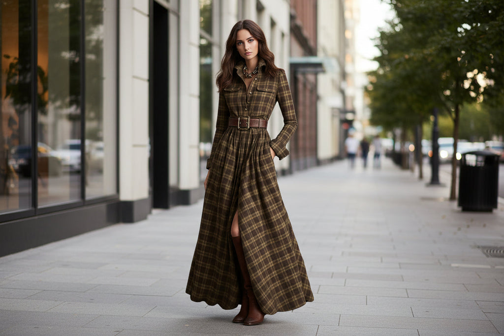 Women's Printed Lapel Slim-Fit Dress – Elegant Commuter Style