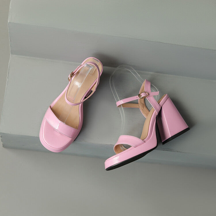 Women's Round Toe Chunky Heel Sandals – Buckle Strap Block Heel
