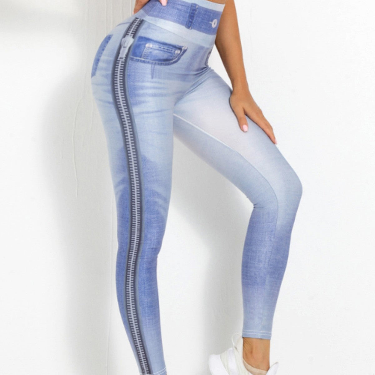 Denim-Look Peach Butt Yoga Leggings – Slim Fit Fitness Workout Pants