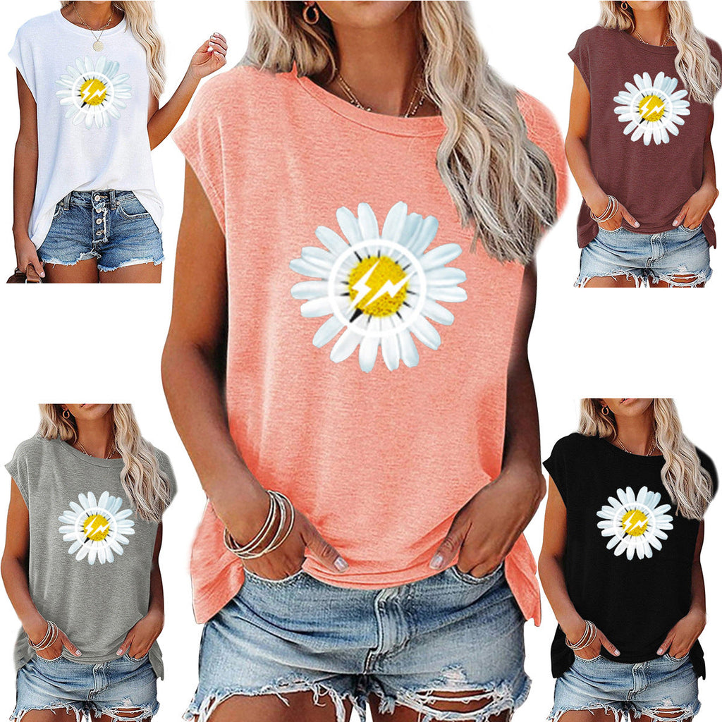 Women's Off-Shoulder Printed Top – Loose Fit Short Sleeve Cotton Pullover