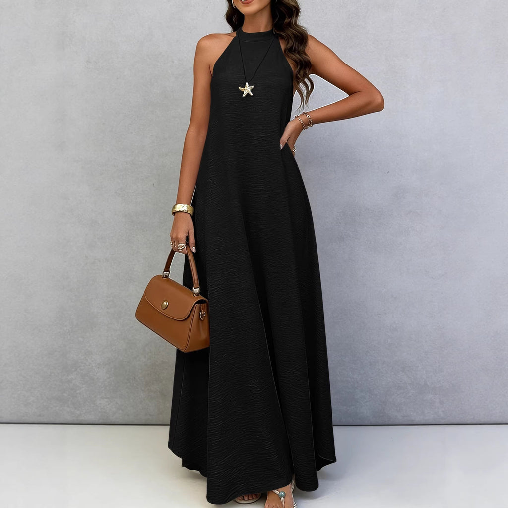 Women's Ice Silk Crinkle Sleeveless Swing Maxi Dress
