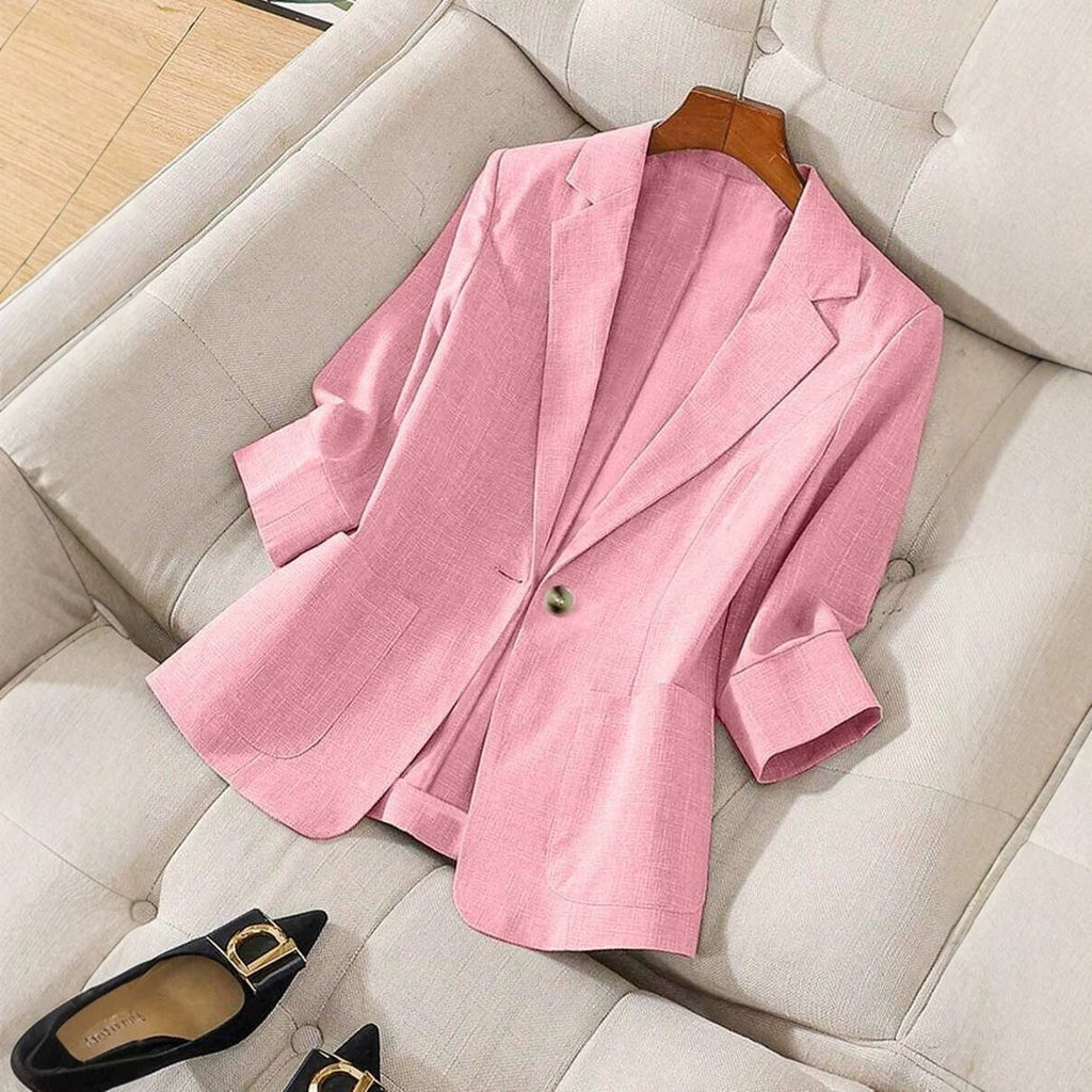 Women's Single Button Notch Lapel 3/4 Sleeve Blazer Jacket