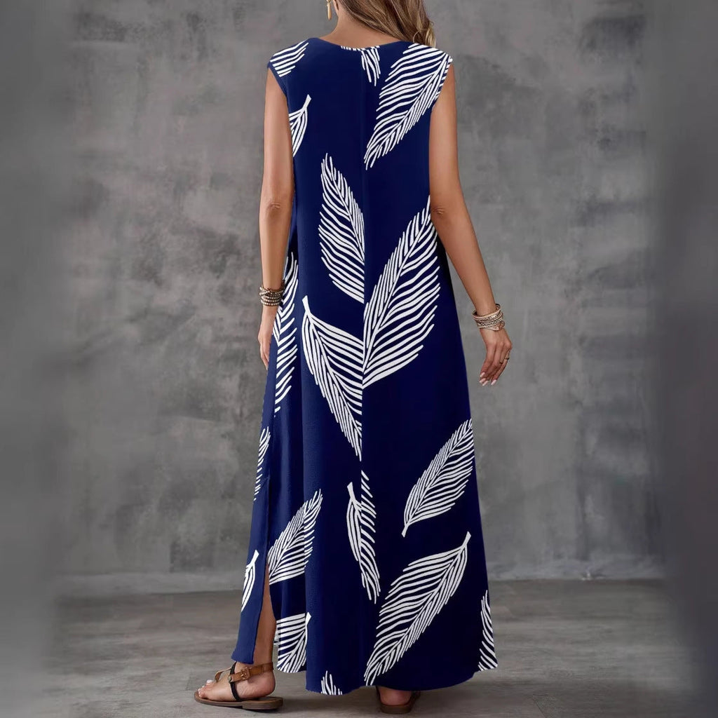 Printed V-Neck Sleeveless High-Waist Maxi Dress | 3 Colors