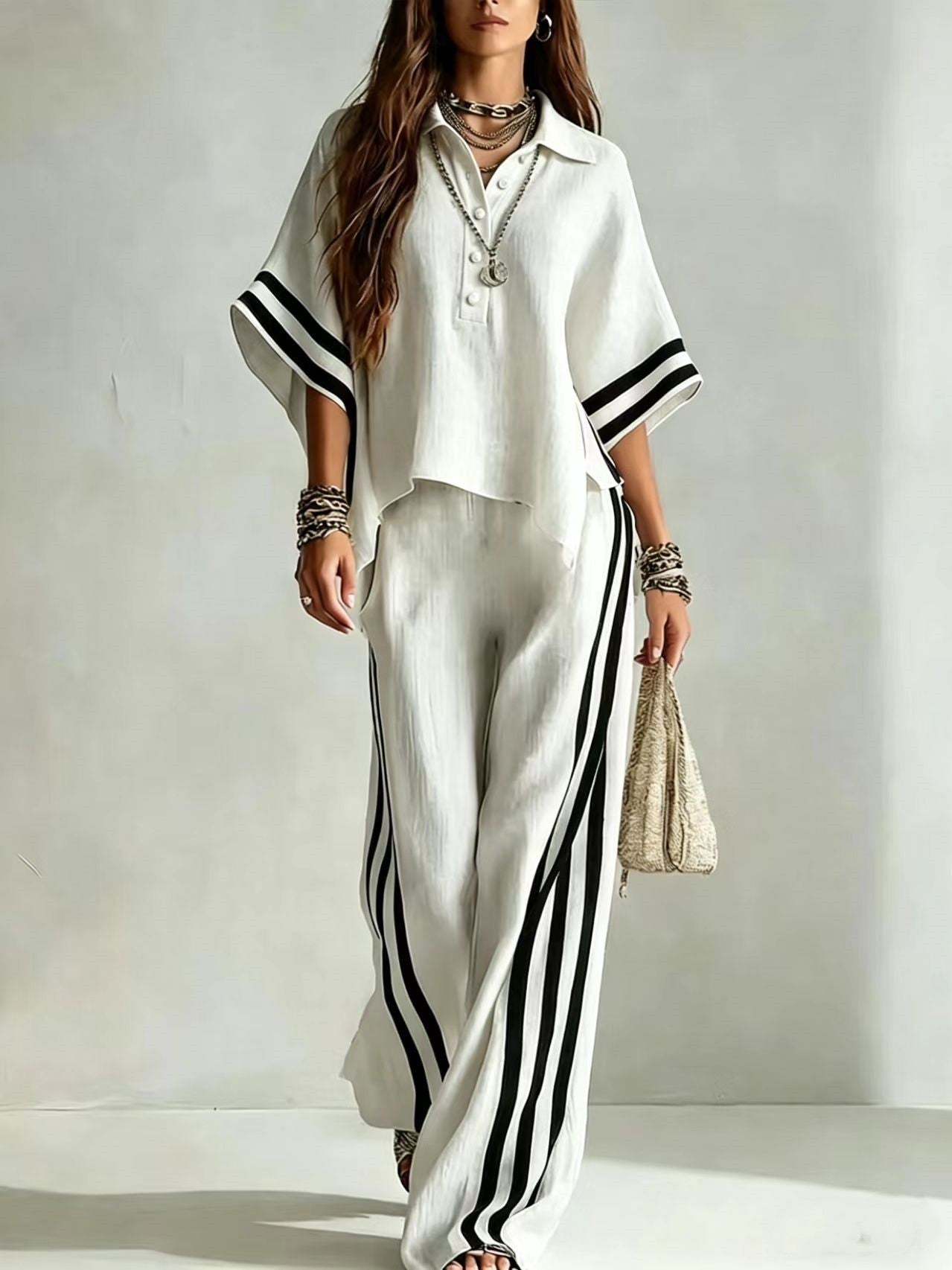 Women's Short-Sleeve Shirt & Loose Pants Two-Piece Set