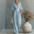 Women's V-Neck Wide-Leg Jumpsuit – High Waist Pleated Elegant 11 Colors S–5XL