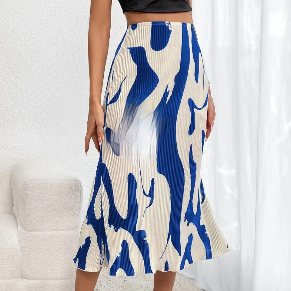 Women's Zebra Print Pleated Skirt – Irregular Hem & Side Slit