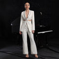 Women's Elegant Hollow-Out Long-Sleeve Suit Jacket & Pants Set