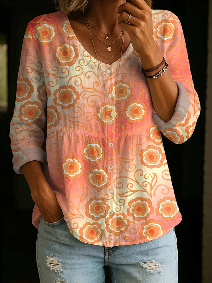 Women's Plus-Size Printed Cardigan – Boho Loose Fit 3/4 Sleeve Top