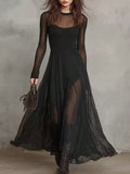 Women's Elegant Mesh-Spliced Maxi Dress — High Waist Slim Fit Patchwork