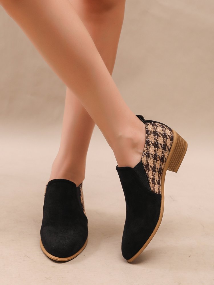 Women's Retro Color-Block Slip-On Heels – Round Toe Mid Heel Dress Shoes