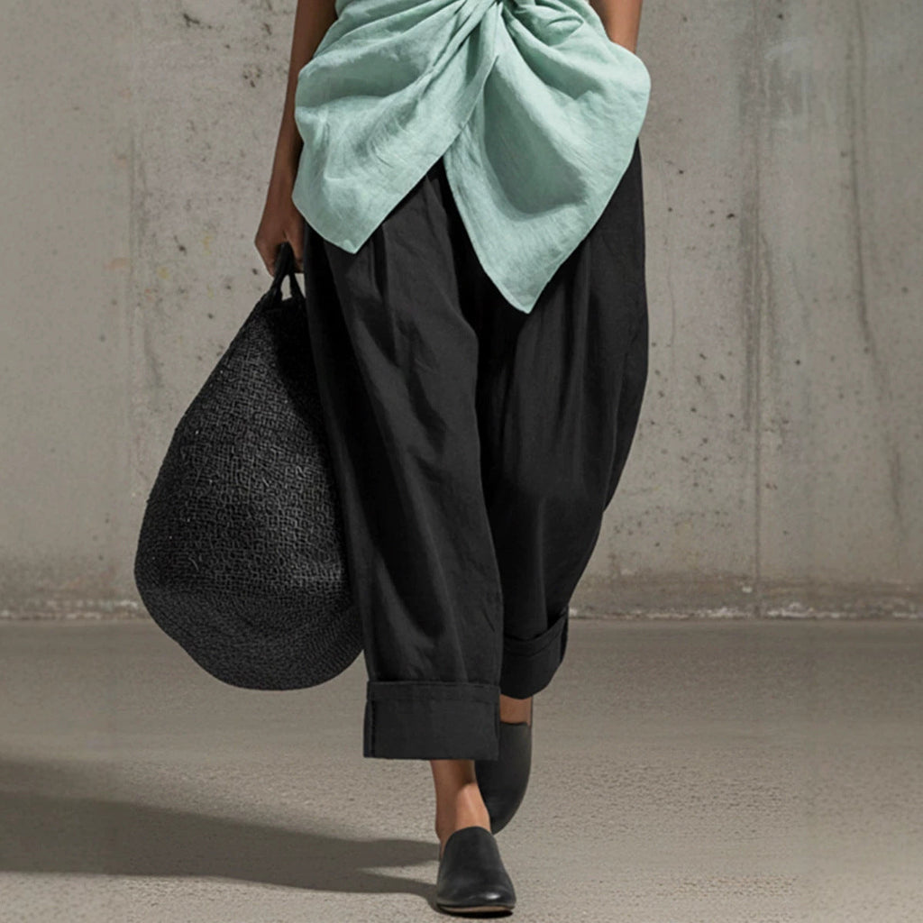 Women's Tie-Front V-Neck Sleeveless Top & Wide-Leg Pants Set