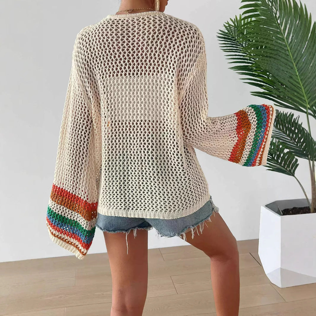 Hand-Crocheted Floral Cardigan Sweater | Boho Open Front Knit Top