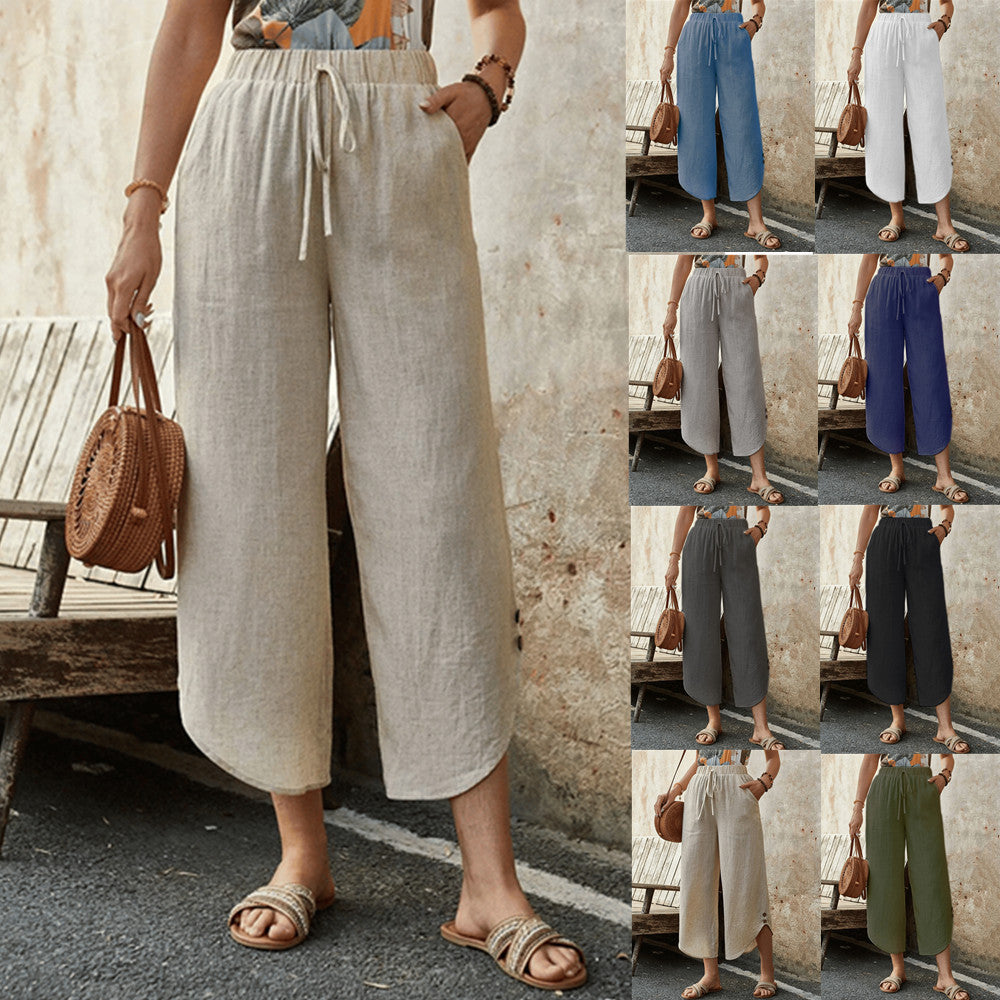 🌿 Women's Cotton-Linen Cropped Drawstring Pants