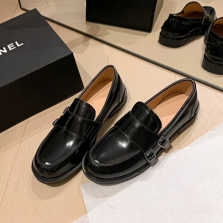 Women's Chunky Heel Buckle Loafer Shoes