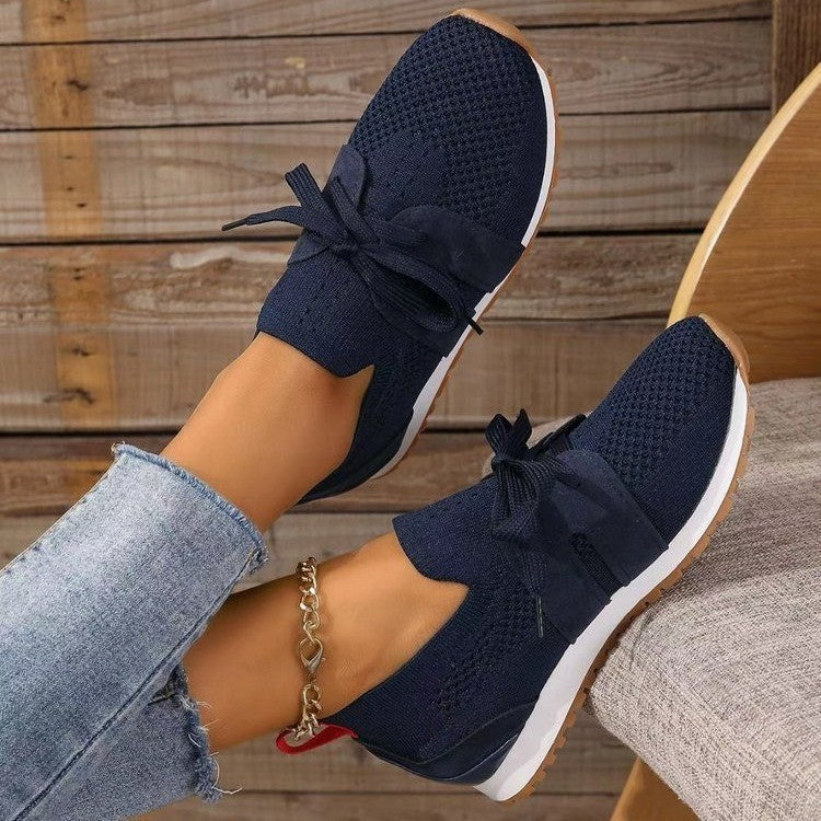 Women’s Lace‑Up Mesh Walking Flats