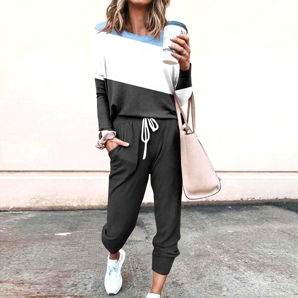 Women's Long Sleeve T-Shirt & Pencil Pants Set – Loose Fit, Striped & Solid