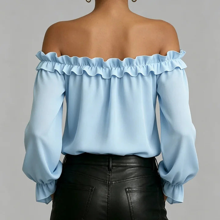 Women's Ruffle Off-Shoulder 3/4 Sleeve Elegant Shirt