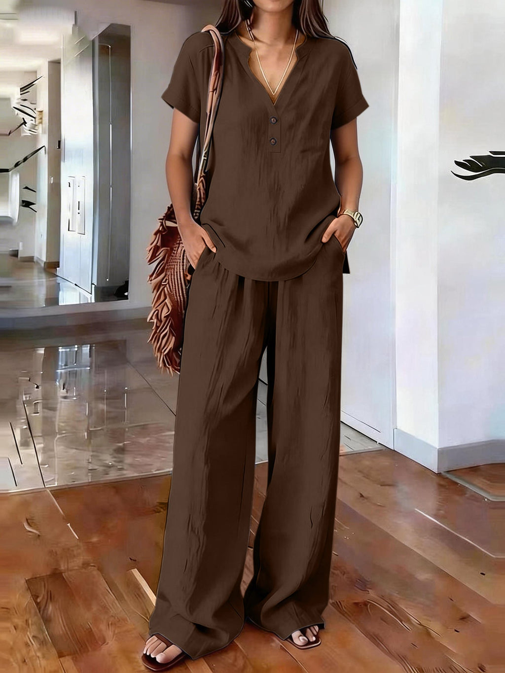 Women’s Casual Solid Color Two Piece Set