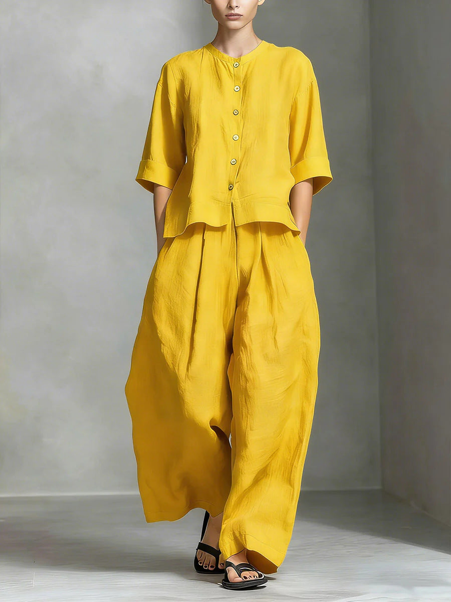 Three-Quarter Sleeve Shirt & Loose Trousers Two-Piece Set