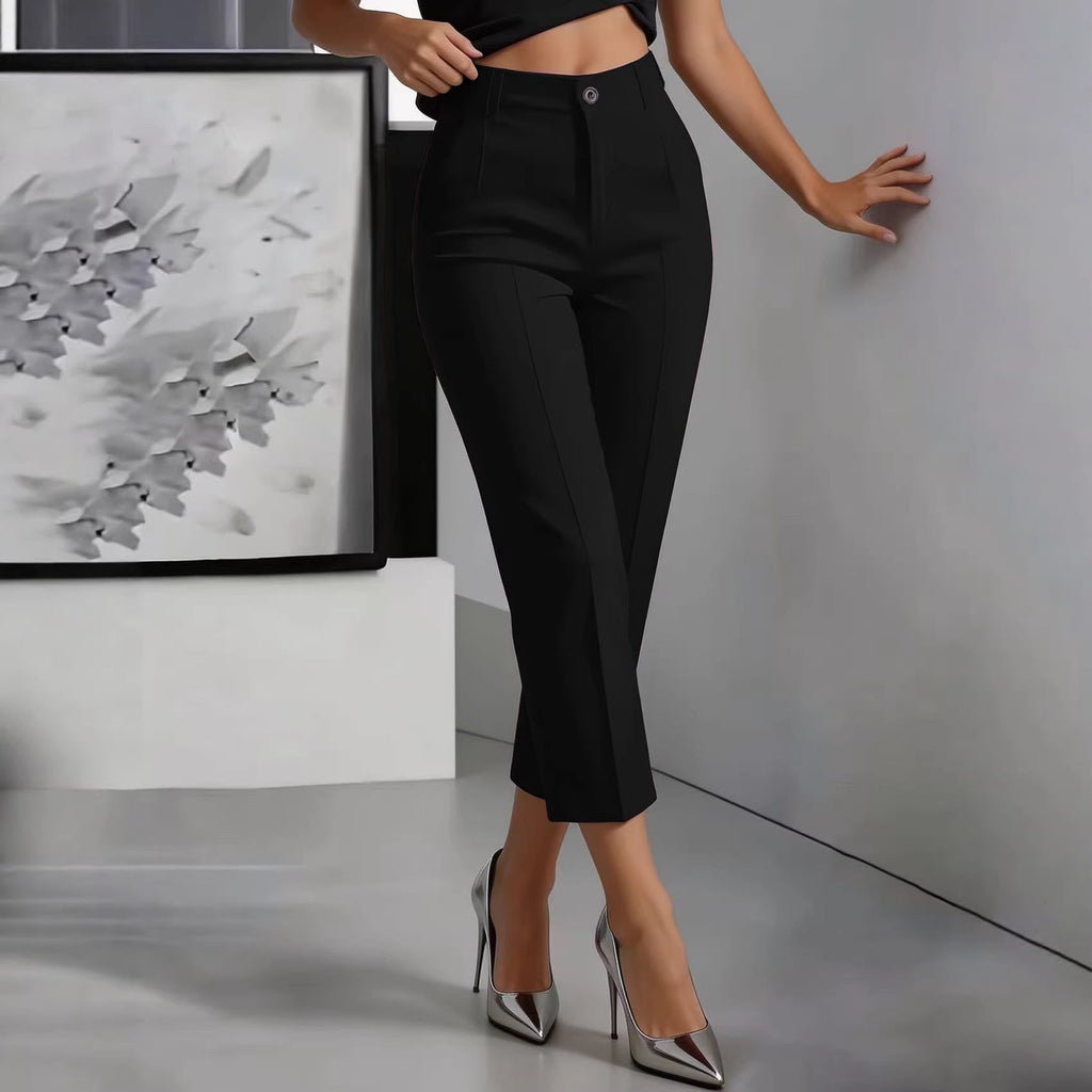 Women's High-Waisted Straight-Leg Pants – Drapey Cropped Fit