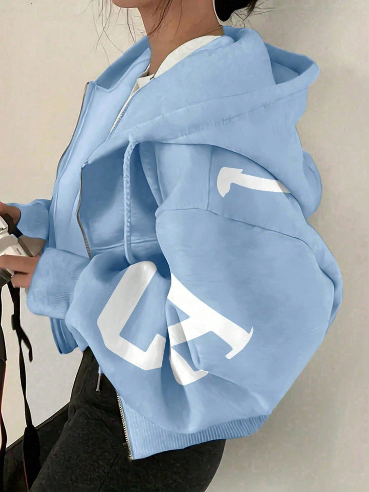 Women’s Zip-Up Printed Sweatshirt – Long Sleeve Casual Jacket