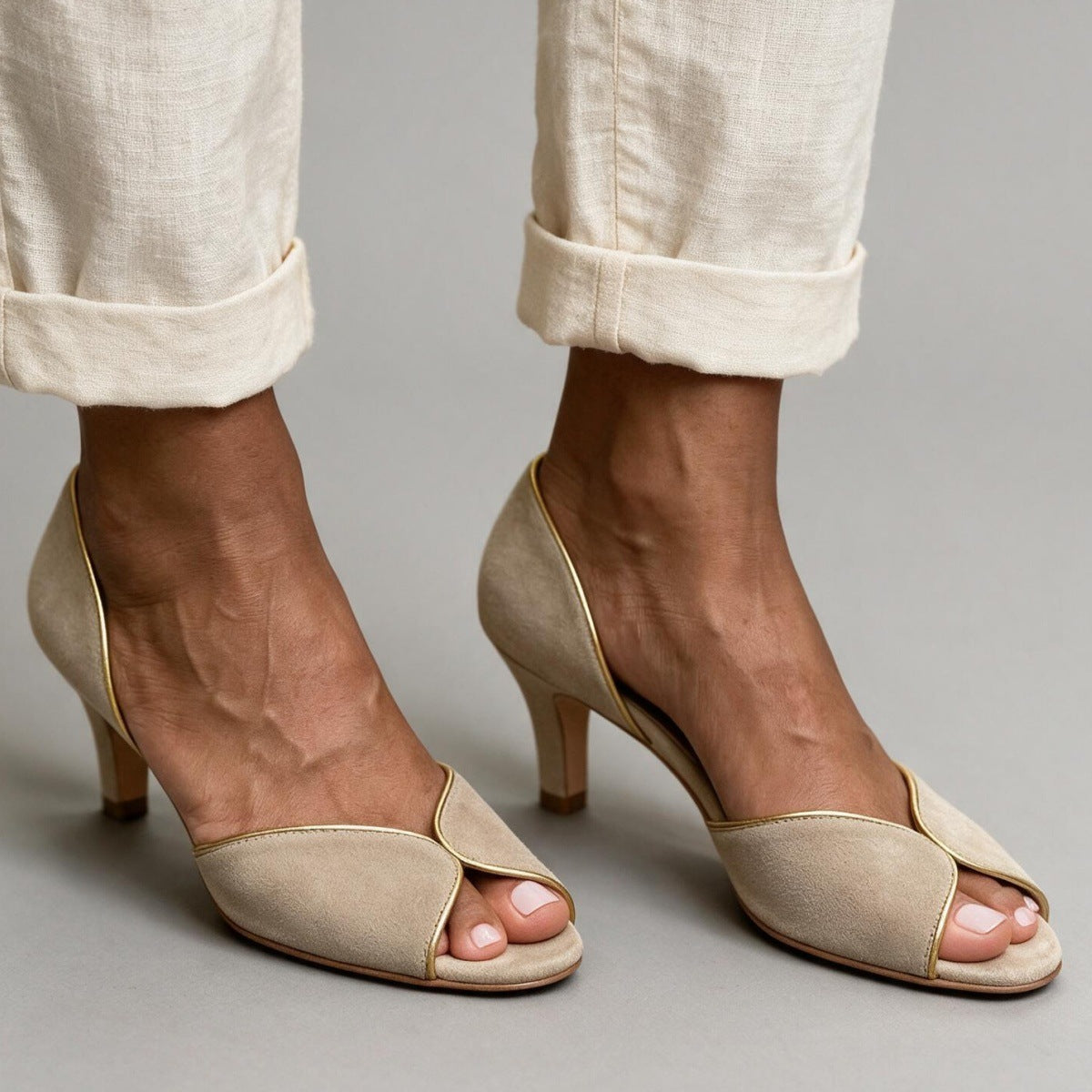 Golden fish mouth slim heel high-heeled open toed sandals for women