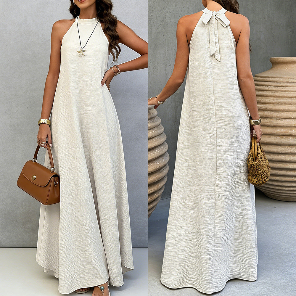 Women's Ice Silk Crinkle Sleeveless Swing Maxi Dress