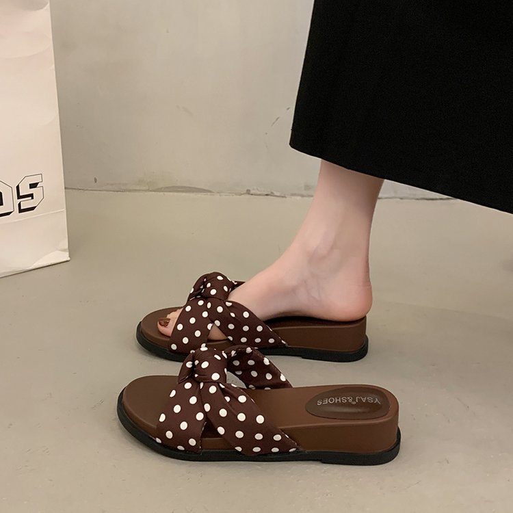 Polka Dot Platform Wedge Sandals – Boho Crisscross Slide