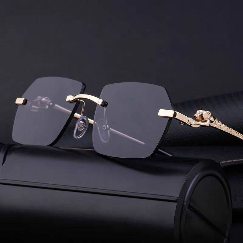 Gold Frame Cheetah Rimless Sunglasses – INS Hip-Hop Style