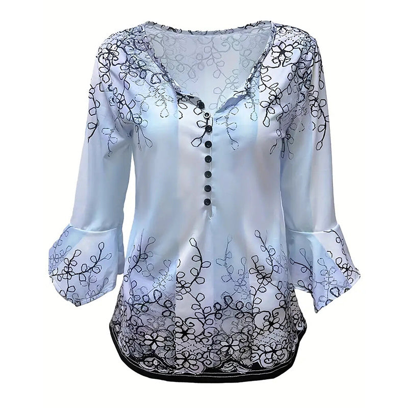 Women’s V-Neck 3/4 Sleeve Button-Front Tunic Blouse