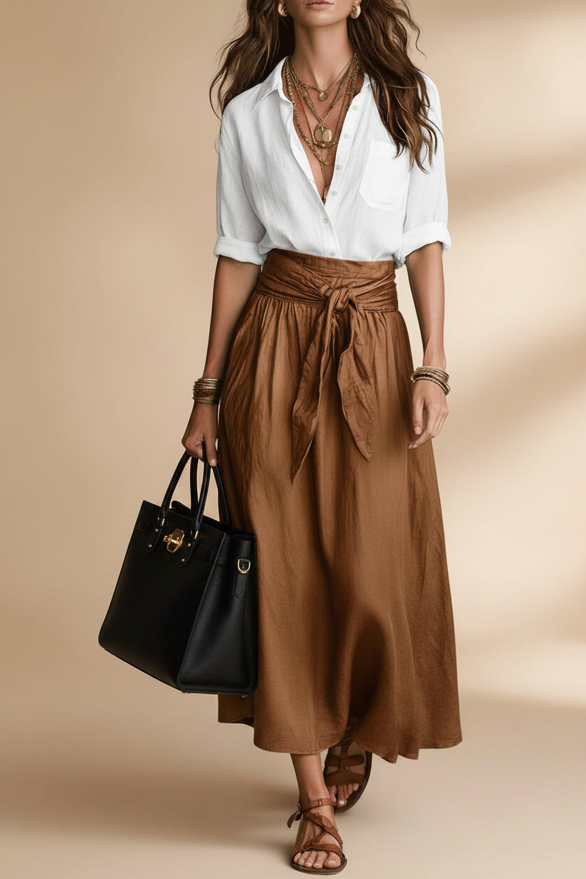 Button-Down Shirt & Straight Skirt Two-Piece Set