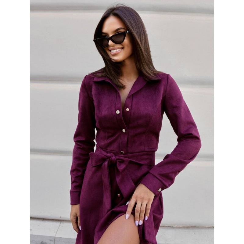 Loose Linen Lace-Up Long-Sleeve Mini Dress – 3 Colors, S–2XL